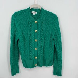 J. Crew Green Cable Knit Cardigan